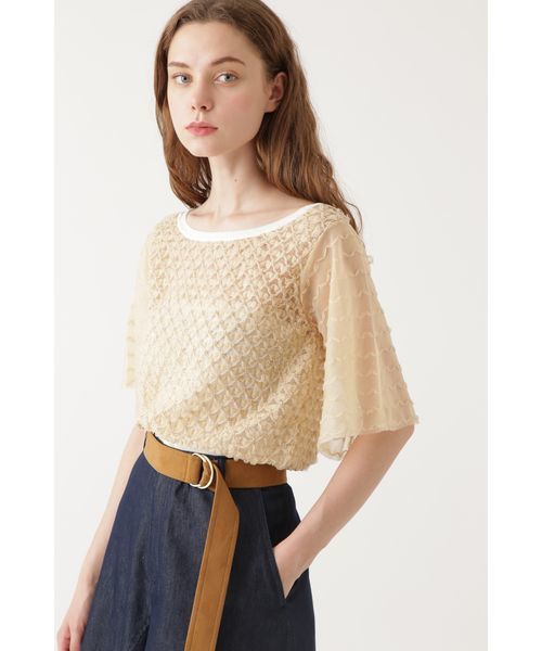 JILL STUART（ジルスチュアート）の「ミロン異素材シアーニット（ニット/セーター・レディース・ホワイト/ブラック・FREE）」の2枚目の写真