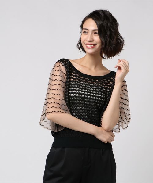 JILL STUART（ジルスチュアート）の「ミロン異素材シアーニット（ニット/セーター・レディース・ホワイト/ブラック・FREE）」の6枚目の写真