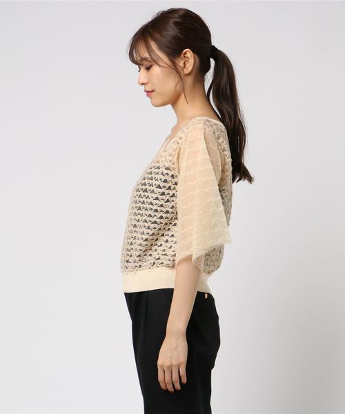 JILL STUART（ジルスチュアート）の「ミロン異素材シアーニット（ニット/セーター・レディース・ホワイト/ブラック・FREE）」の3枚目の写真