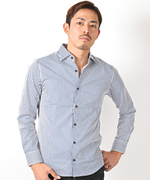 LUXSTYLE(ラグスタイル)の「ブロードホリゾンタルカラーシャツ(シャツ/ブラウス・メンズ・ブラック系その他2/ブラック/ブルー系その他/ホワイト/ブラック系その他/ブルー系その他2・M/L/XL)」の5枚目の写真