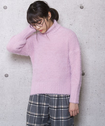 【Jewelobe/ ジュエローブ】タートルネック シャギーニット トップス