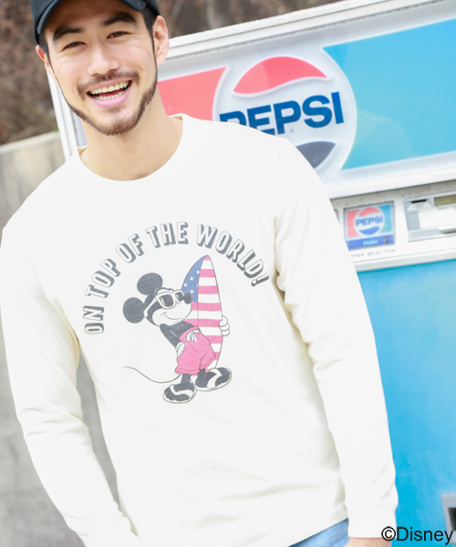 BAYFLOW(ベイフロー)の「【Disney(ディズニー)】サーフプリントL/S T(Tシャツ/カットソー・メンズ・ホワイト/オフホワイト/ピンク/イエロー・SMALL/MEDIUM/LARGE)」の3枚目の写真