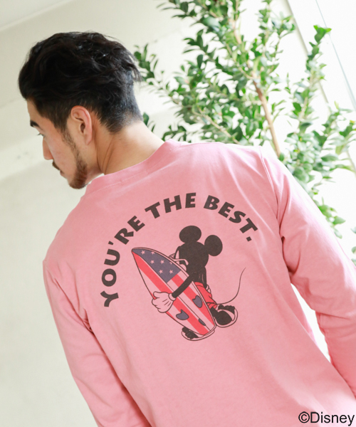 BAYFLOW(ベイフロー)の「【Disney(ディズニー)】サーフプリントL/S T(Tシャツ/カットソー・メンズ・ホワイト/オフホワイト/ピンク/イエロー・SMALL/MEDIUM/LARGE)」の4枚目の写真