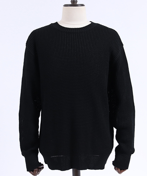 CAMBIO(カンビオ)の「mn1880-ルーズシルエットローゲージワッフルニット(ニット/セーター・メンズ・ブラック/グレー/オフホワイト/モカ・S/M/L)」の11枚目の写真