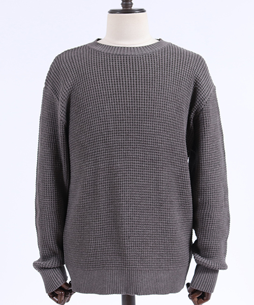 CAMBIO(カンビオ)の「mn1880-ルーズシルエットローゲージワッフルニット(ニット/セーター・メンズ・ブラック/グレー/オフホワイト/モカ・S/M/L)」の13枚目の写真