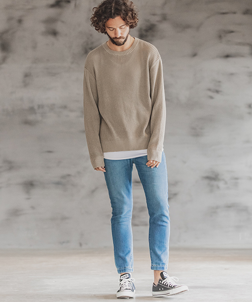 CAMBIO(カンビオ)の「mn1880-ルーズシルエットローゲージワッフルニット(ニット/セーター・メンズ・ブラック/グレー/オフホワイト/モカ・S/M/L)」の8枚目の写真