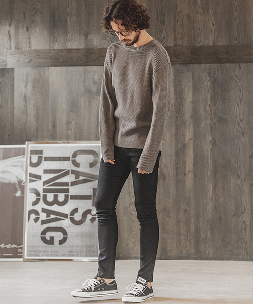 CAMBIO(カンビオ)の「mn1880-ルーズシルエットローゲージワッフルニット(ニット/セーター・メンズ・ブラック/グレー/オフホワイト/モカ・S/M/L)」の18枚目の写真