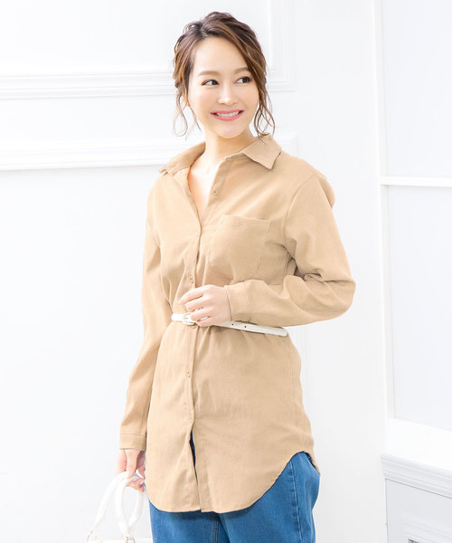 KOBE LETTUCE（コウベレタス）の「ビッグシルエットコーデュロイシャツ（シャツ/ブラウス・レディース・サックスブルー/ベージュ/オフホワイト・FREE）」の2枚目の写真