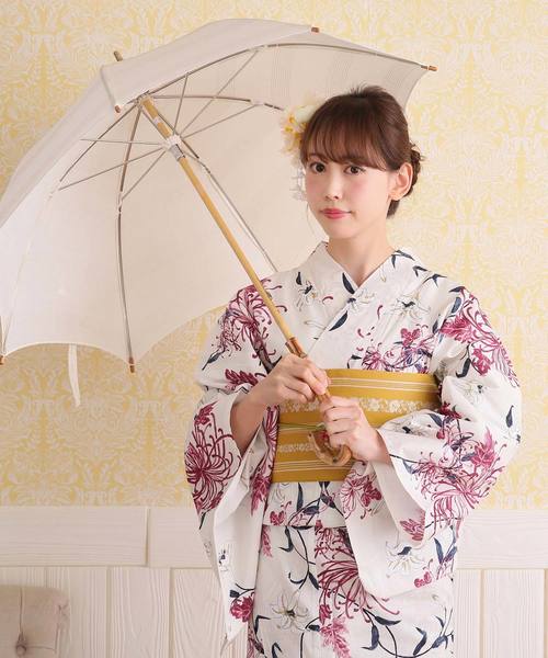 京都伊勢丹購入 糸菊の浴衣と帯と帯締めセット 黒/ピンク/パープル 
