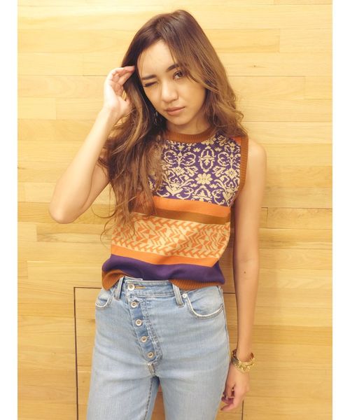EVRIS（エヴリス）の「オリエンタルジャガードタンクKNITプルオーバー（ニット/セーター・レディース・オレンジ/ブルー/ベージュ・FREE）」の13枚目の写真
