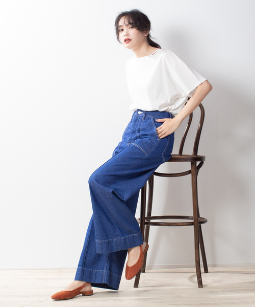 qualite(カリテ)の「e×qualiteセンタープレスワイドデニム(デニムパンツ・レディース・ブラック/ブルー・36/38/40)」の5枚目の写真