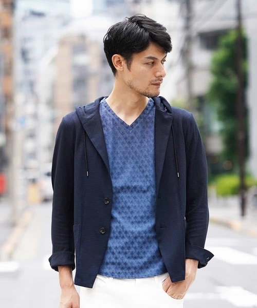 MICHEL KLEIN HOMME (ミッシェルクランオム)の「羽織り(リンクスカノコジャガード)(パーカー・メンズ・カーキ/ネイビー/バイオレット・46/48/51)」の2枚目の写真