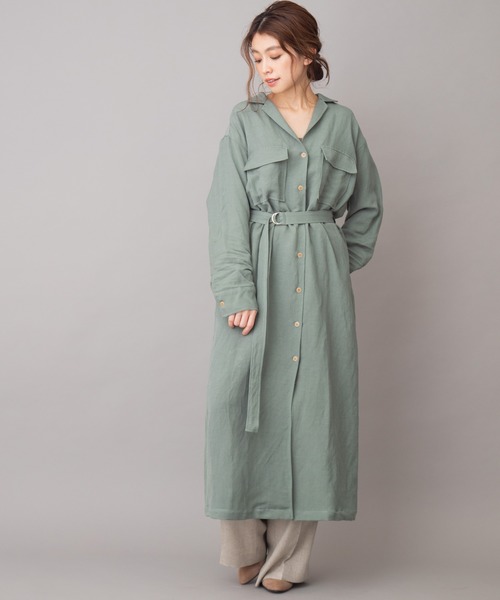 Munich(ミューニック)の「レーヨンリネンサファリコート/シャツワンピース(その他アウター・レディース・ライトブラウン/キナリ/グリーン・S/XS)」の3枚目の写真