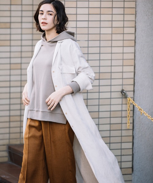 Munich(ミューニック)の「レーヨンリネンサファリコート/シャツワンピース(その他アウター・レディース・ライトブラウン/キナリ/グリーン・S/XS)」の2枚目の写真