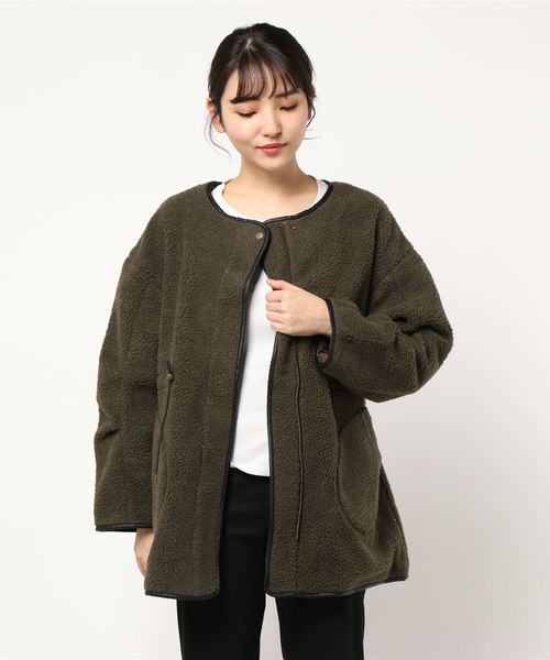 flower（フラワー）の「ミリタリーボアコート（ノーカラージャケット・レディース・ブラック/カーキ・FREE）」の7枚目の写真