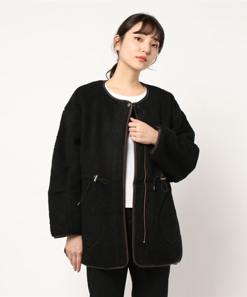 flower（フラワー）の「ミリタリーボアコート（ノーカラージャケット・レディース・ブラック/カーキ・FREE）」の6枚目の写真