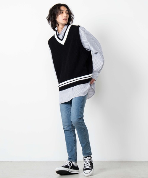 WEGO（ウィゴー）の「WEGO/ビッグシルエットチルデンニットベスト（ベスト・メンズ・ブラック/ホワイト/ベージュ・MEDIUM/LARGE）」の8枚目の写真