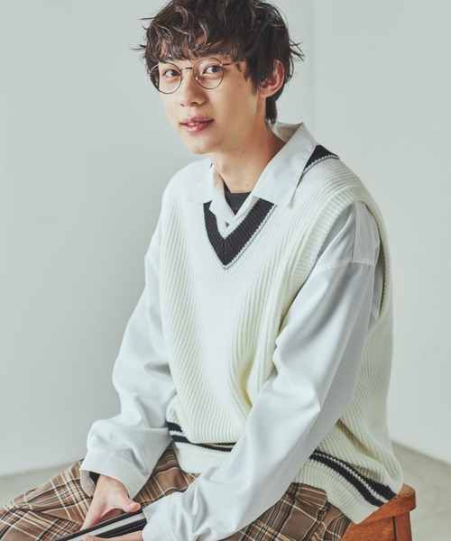 WEGO（ウィゴー）の「WEGO/ビッグシルエットチルデンニットベスト（ベスト・メンズ・ブラック/ホワイト/ベージュ・MEDIUM/LARGE）」の22枚目の写真