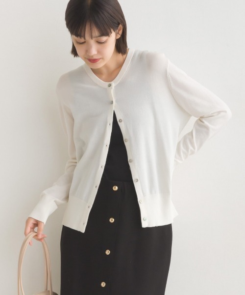 美品 センソユニコ シェルボタン コットン カーディガン 羽織り ゆったり 40 美品 センソユニコ シェルボタン コットン カーディガン 羽織り