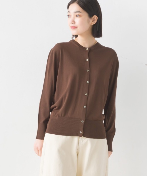 美品 センソユニコ シェルボタン コットン カーディガン 羽織り ゆったり 40 美品 センソユニコ シェルボタン コットン カーディガン 羽織り