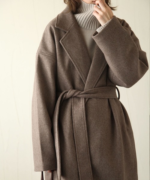 Chillfar（チルファー）の「ウールライクサイドスリットオーバーコート（チェスターコート・レディース・グリーン/アイボリー/チャコール/ベージュ/ブラウン/ブルー/ブラック・MEDIUM/LARGE）」の18枚目の写真