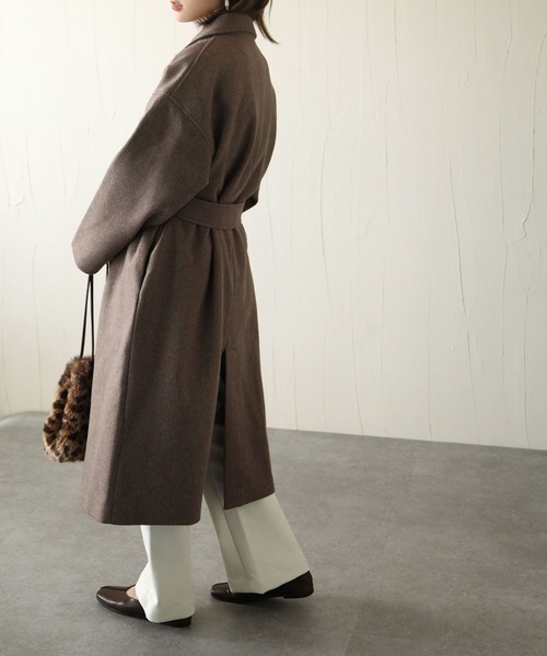 Chillfar（チルファー）の「ウールライクサイドスリットオーバーコート（チェスターコート・レディース・グリーン/アイボリー/チャコール/ベージュ/ブラウン/ブルー/ブラック・MEDIUM/LARGE）」の20枚目の写真