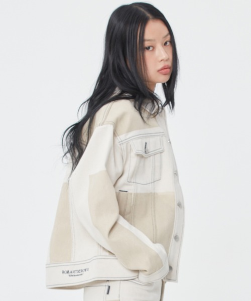 ROMANTIC CROWN（ロマンティッククラウン）の「【ROMANTIC CROWN】STITCH DENIM JACKET / ロマンティッククラウン ステッチ デニム ジャケット セットアップ（デニムジャケット・メンズ・ブルー/オートミール・SMALL/MEDIUM/LARGE）」の8枚目の写真