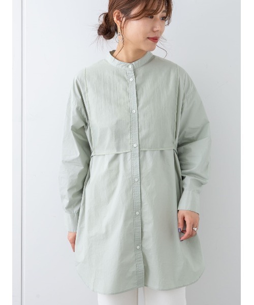 Green　Parks（グリーンパークス）の「胸元デザインシャツチュニック＊（チュニック・レディース・パープル/オフホワイト/ミント・FREE）」の3枚目の写真