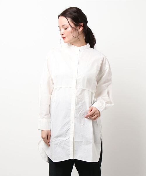 Green　Parks（グリーンパークス）の「胸元デザインシャツチュニック＊（チュニック・レディース・パープル/オフホワイト/ミント・FREE）」の4枚目の写真