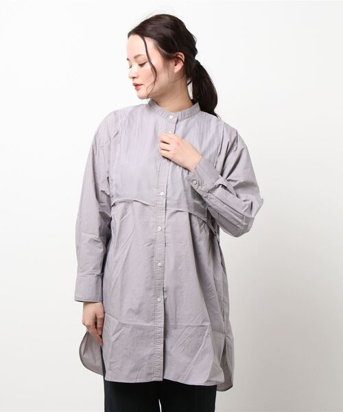 Green　Parks（グリーンパークス）の「胸元デザインシャツチュニック＊（チュニック・レディース・パープル/オフホワイト/ミント・FREE）」の5枚目の写真