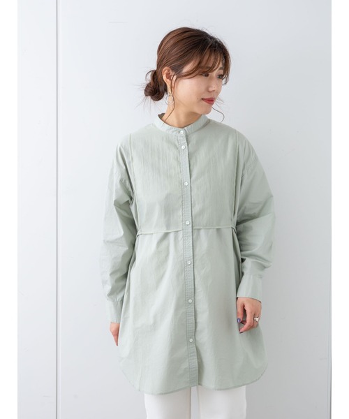 Green　Parks（グリーンパークス）の「胸元デザインシャツチュニック＊（チュニック・レディース・パープル/オフホワイト/ミント・FREE）」の9枚目の写真