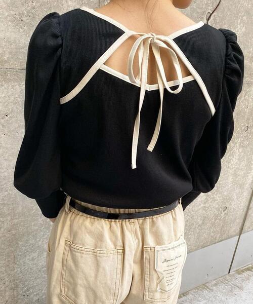 INGNI(イング)の「バックリボンリブ/トップス(Tシャツ/カットソー・レディース・ピンク系5/オフホワイト/ベージュ/ブラック・M)」の3枚目の写真