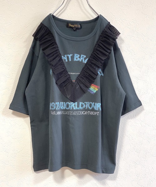 Granny Branket（グラニーブランケット）の「Jr.&Adult メッシュフリルバンドT(ジュニア～大人サイズ)（Tシャツ/カットソー・キッズ・ブラック/オフホワイト・S/M）」の5枚目の写真