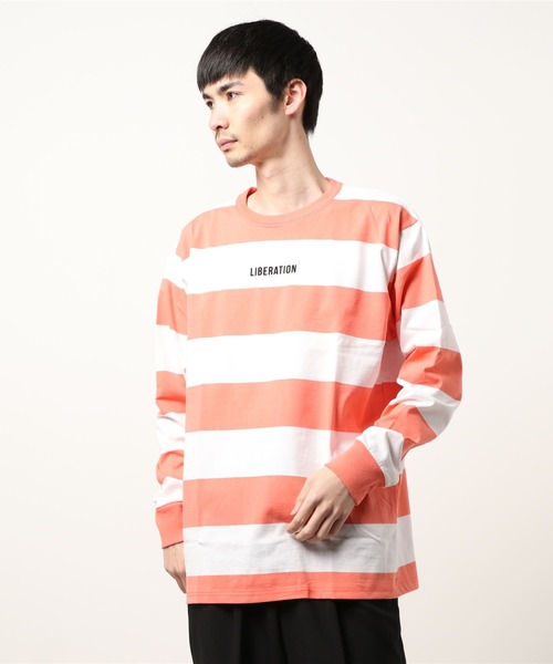 sunny branch（サニーブランチ）の「★先染めボーダーデザイン★長袖Tシャツ（Tシャツ/カットソー・メンズ・ベージュ/オレンジ・MEDIUM/LARGE）」の2枚目の写真