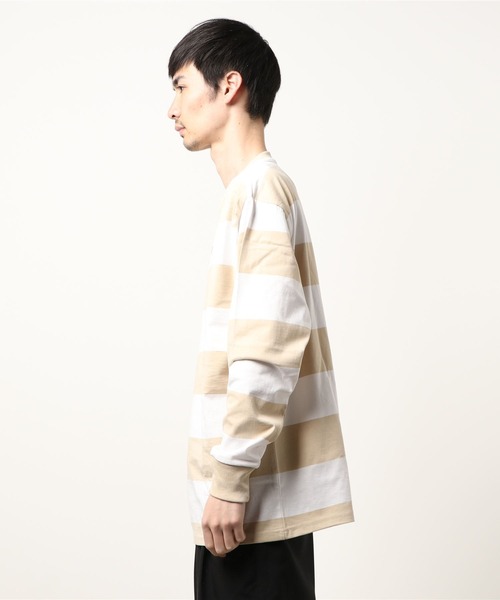 sunny branch（サニーブランチ）の「★先染めボーダーデザイン★長袖Tシャツ（Tシャツ/カットソー・メンズ・ベージュ/オレンジ・MEDIUM/LARGE）」の4枚目の写真