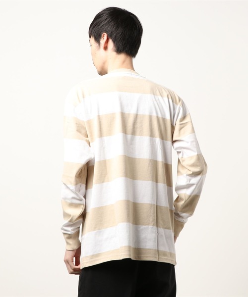 sunny branch（サニーブランチ）の「★先染めボーダーデザイン★長袖Tシャツ（Tシャツ/カットソー・メンズ・ベージュ/オレンジ・MEDIUM/LARGE）」の5枚目の写真