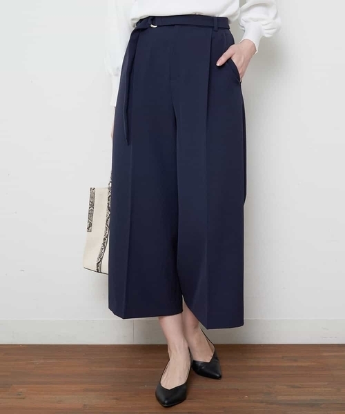 OFUON le MK（オフオンルエムケー）の「【洗濯機で洗える】【秋まで着られる】ベルト付きハイウエストワイドパンツ（スラックス・レディース・ベージュ/ネイビー/アイボリー・36/40/38）」の3枚目の写真