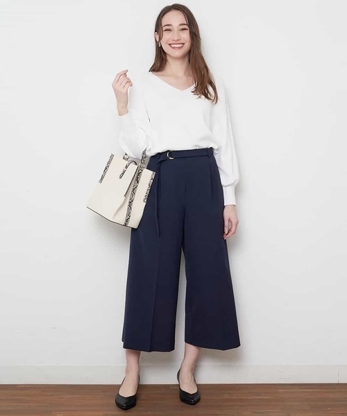 OFUON le MK（オフオンルエムケー）の「【洗濯機で洗える】【秋まで着られる】ベルト付きハイウエストワイドパンツ（スラックス・レディース・ベージュ/ネイビー/アイボリー・36/40/38）」の18枚目の写真