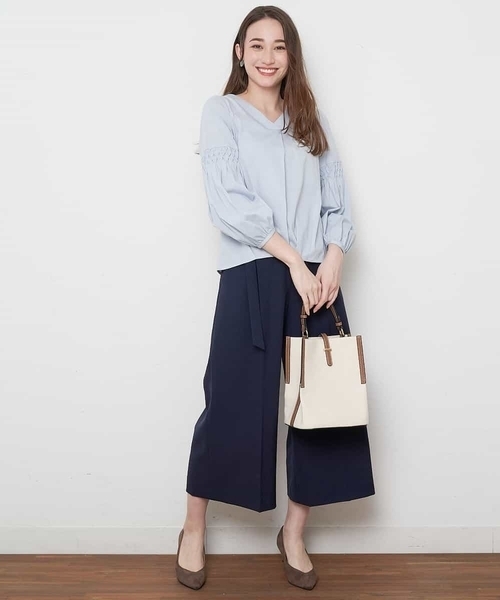 OFUON le MK（オフオンルエムケー）の「【洗濯機で洗える】【秋まで着られる】ベルト付きハイウエストワイドパンツ（スラックス・レディース・ベージュ/ネイビー/アイボリー・36/40/38）」の15枚目の写真