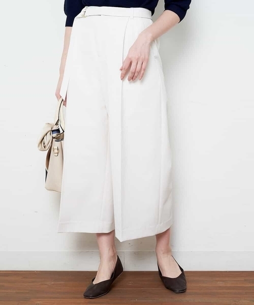 OFUON le MK（オフオンルエムケー）の「【洗濯機で洗える】【秋まで着られる】ベルト付きハイウエストワイドパンツ（スラックス・レディース・ベージュ/ネイビー/アイボリー・36/40/38）」の14枚目の写真