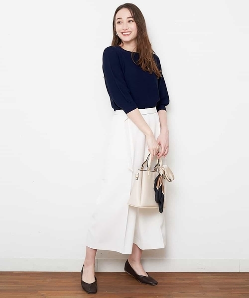 OFUON le MK（オフオンルエムケー）の「【洗濯機で洗える】【秋まで着られる】ベルト付きハイウエストワイドパンツ（スラックス・レディース・ベージュ/ネイビー/アイボリー・36/40/38）」の12枚目の写真