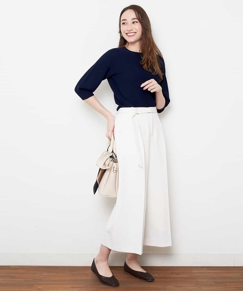 OFUON le MK（オフオンルエムケー）の「【洗濯機で洗える】【秋まで着られる】ベルト付きハイウエストワイドパンツ（スラックス・レディース・ベージュ/ネイビー/アイボリー・36/40/38）」の11枚目の写真