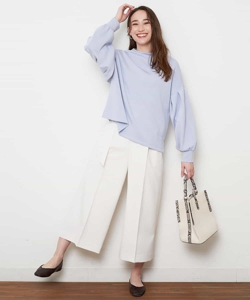 OFUON le MK（オフオンルエムケー）の「【洗濯機で洗える】【秋まで着られる】ベルト付きハイウエストワイドパンツ（スラックス・レディース・ベージュ/ネイビー/アイボリー・36/40/38）」の6枚目の写真