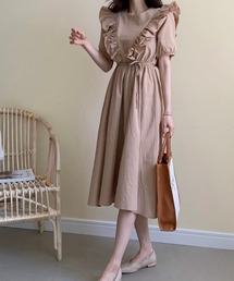 emi+ | Vネックフロント刺繍フリルワンピース(シャツワンピース)