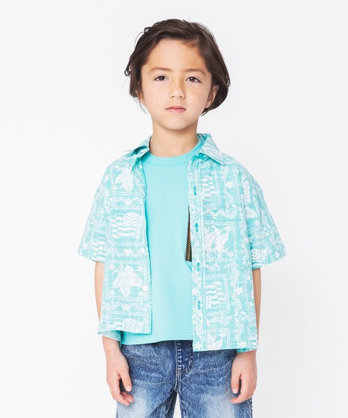 RADCHAP（ラッドチャップ）の「【ペア】プリント裏使いアロハ柄半袖シャツ（シャツ/ブラウス・キッズ・グリーン/ピンク・100cm/110cm/140cm/130cm/120cm/90cm/150cm）」の19枚目の写真