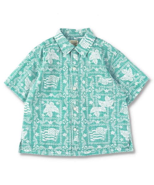 RADCHAP（ラッドチャップ）の「【ペア】プリント裏使いアロハ柄半袖シャツ（シャツ/ブラウス・キッズ・グリーン/ピンク・100cm/110cm/140cm/130cm/120cm/90cm/150cm）」の3枚目の写真