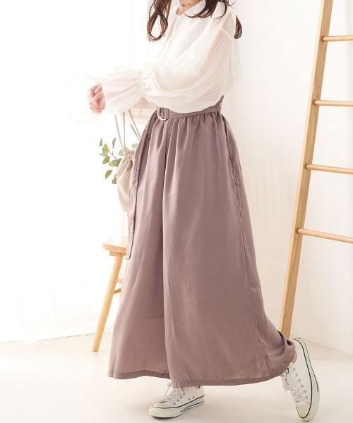 OMNES Another Edition（オムネス アナザーエディション）の「サテンベルト付きギャザーワイドイージーパンツ（その他パンツ・レディース・ブラック/ミント/モカ・FREE）」の4枚目の写真