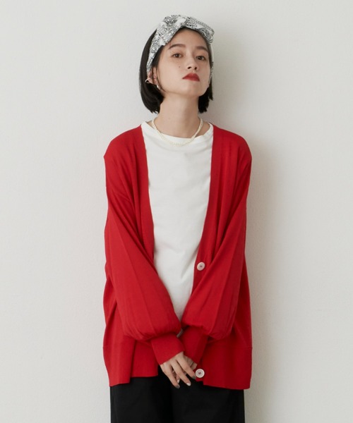 manana suerte（マニャーナスエルテ）の「オーバーサイズニットカーディガン（カーディガン/ボレロ・レディース・ブラック/ブルー/ホワイト/レッド/グリーン/グレー/ピンク/ライトグリーン/マスタード・FREE）」の9枚目の写真