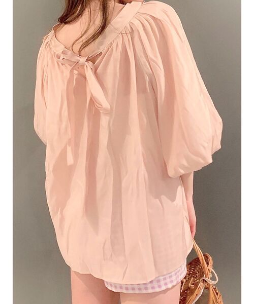 dazzlin（ダズリン）の「ボリュームシアーハイネックリボンブラウス（シャツ/ブラウス・レディース・オフホワイト/ブルー/ピンク・FREE）」の14枚目の写真