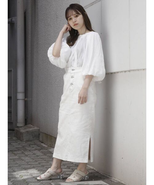 dazzlin（ダズリン）の「ボリュームシアーハイネックリボンブラウス（シャツ/ブラウス・レディース・オフホワイト/ブルー/ピンク・FREE）」の9枚目の写真